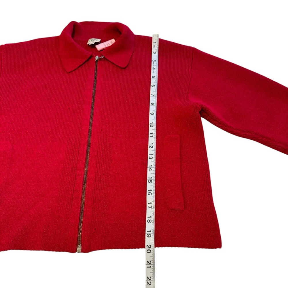 Vintage 1980s Margaret O’Leary Women Red Wool Zip Front Knit Jacket Size 2 - Picture 8 of 11